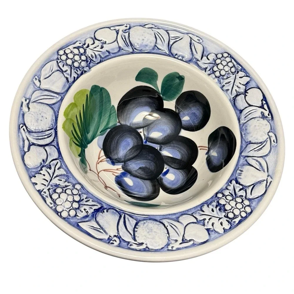 Italian Ceramic Fruit Soup Bowls Set of‎ 2 Embossed Rim Made in Italy